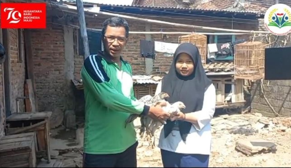 serah terima calon indukan ayam kepada anak yatim